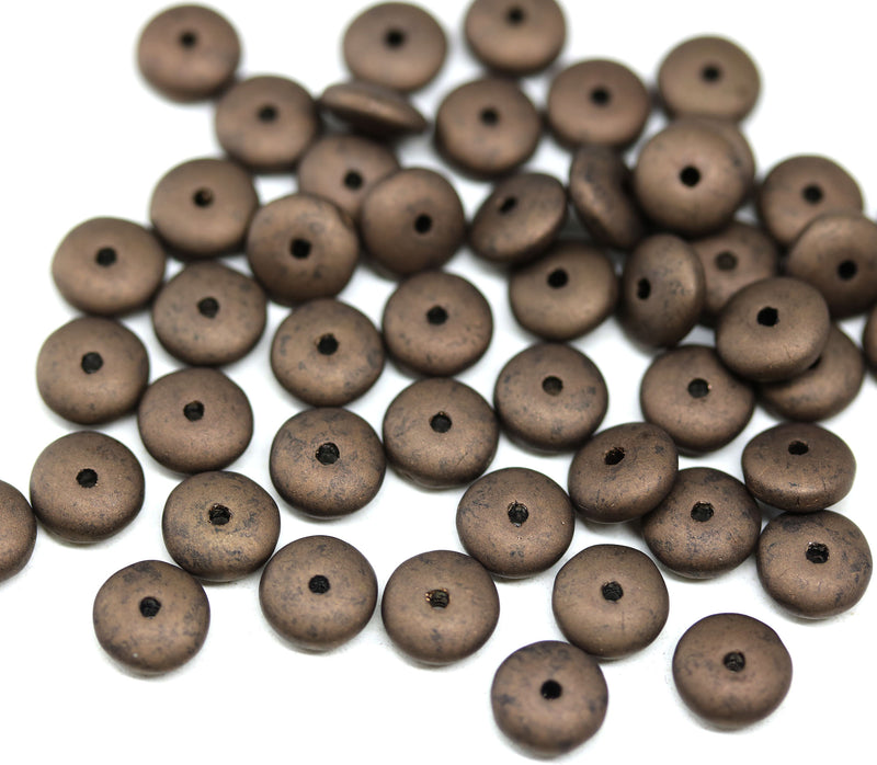 6mm Dark brown copper czech glass rondelle spacer beads, 50pc