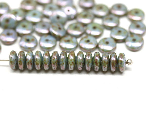 6mm Gray picasso luster czech glass rondelle spacer beads, 50pc
