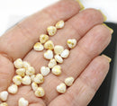 6mm White heart Czech glass beads, gold wash, 30pc