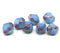 10x8mm Opal blue czech glass fire polished beads copper ends, 8Pc