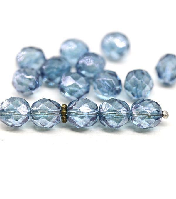 8mm Montaba blue Czech glass round fire polished beads 15pc