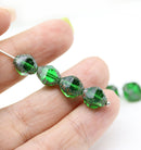 10x8mm Emerald green czech glass fire polished beads picasso ends, 8Pc