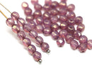 4mm Dark pink czech glass faceted beads goldish luster fire polished - 50Pc