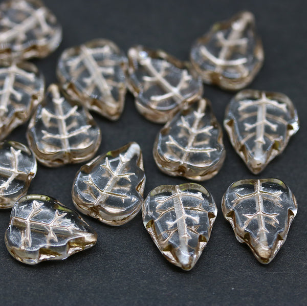12x10mm Crystal clear Czech glass beads metallic inlays, 15Pc