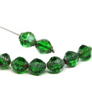 10x8mm Emerald green czech glass fire polished beads picasso ends, 8Pc