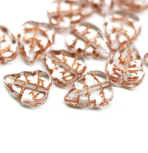 12x10mm Crystal clear Czech glass beads copper inlays, 15Pc