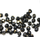 4mm Black czech glass fire polished beads gold wash, 50Pc