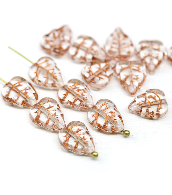 12x10mm Crystal clear Czech glass beads copper inlays, 15Pc