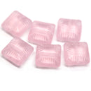 14mm Large carved square czech glass thick beads Rose pink, 6Pc