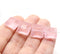 14mm Large carved square czech glass thick beads Rose pink, 6Pc