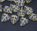 12x10mm Crystal clear Czech glass beads golden inlays, 15Pc