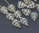 12x10mm Crystal clear Czech glass beads golden inlays, 15Pc