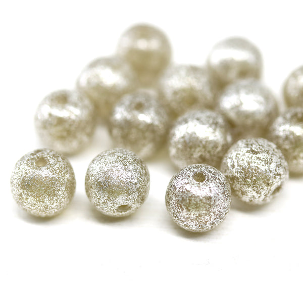 8mm Rustic gray silver wash round czech glass druk pressed beads, 15Pc