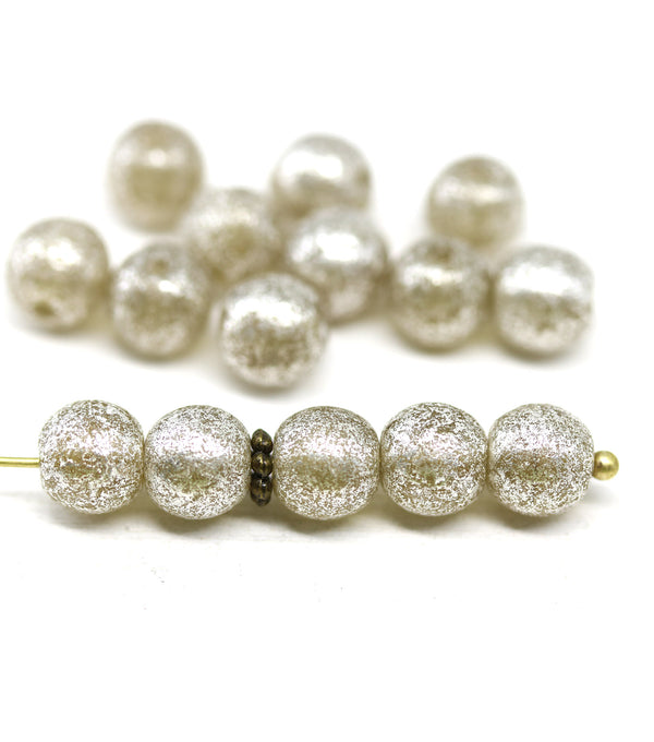 8mm Rustic gray silver wash round czech glass druk pressed beads, 15Pc
