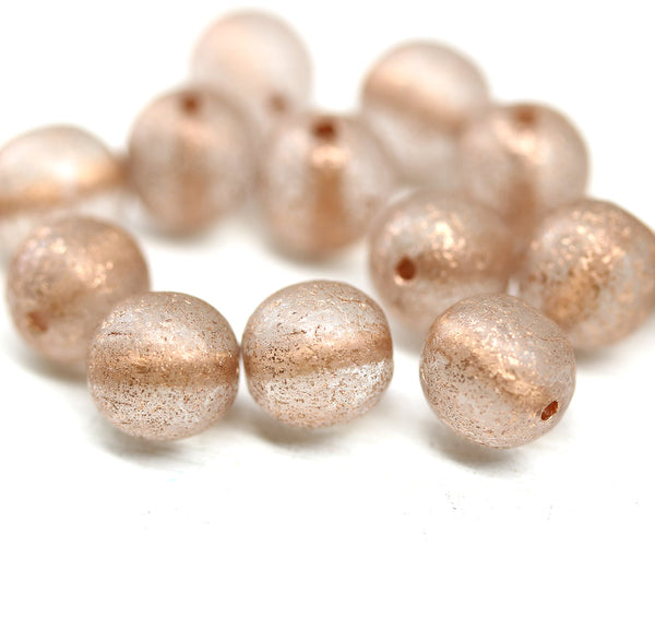 8mm Rustic copper wash round czech glass druk pressed beads, 15Pc