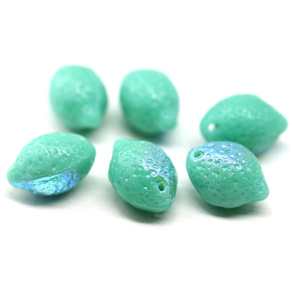 14x10mm Turquoise Green Lemon Czech Glass Beads, AB finish