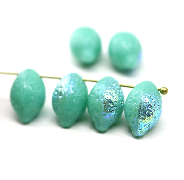 14x10mm Turquoise Green Lemon Czech Glass Beads, AB finish