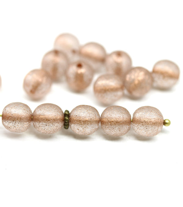 8mm Rustic copper wash round czech glass druk pressed beads, 15Pc