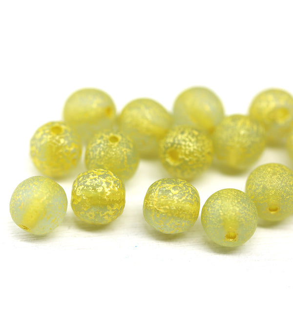 8mm Yellow round czech glass druk pressed beads, 15Pc