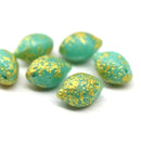 14x10mm Green Lemon Czech Glass Beads, Gold Wash