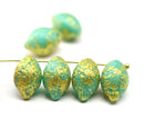 14x10mm Green Lemon Czech Glass Beads, Gold Wash