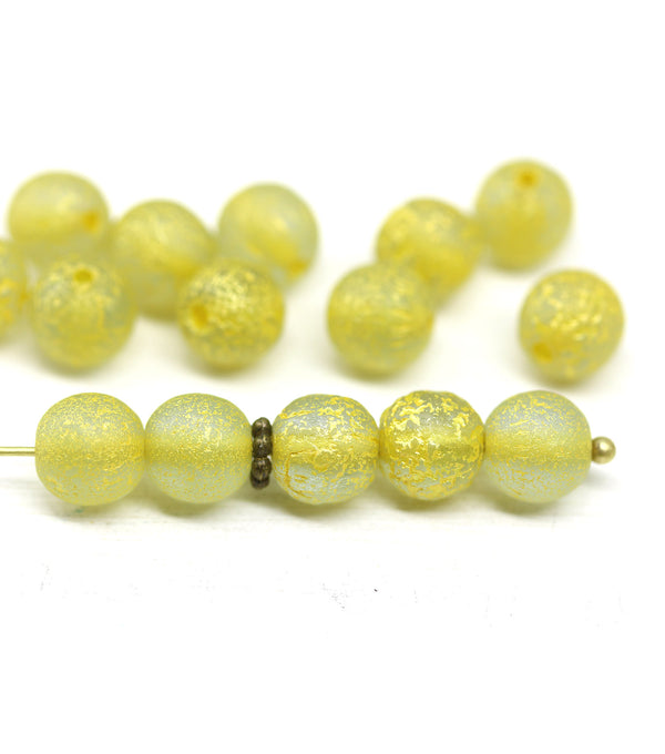 8mm Yellow round czech glass druk pressed beads, 15Pc