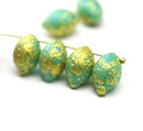 14x10mm Green Lemon Czech Glass Beads, Gold Wash
