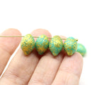 14x10mm Green Lemon Czech Glass Beads, Gold Wash