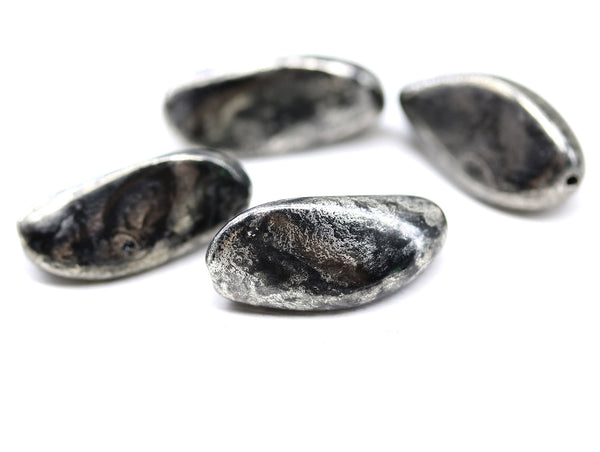 24x13mm Black oval Czech glass large twist beads 4pc