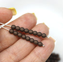 4mm Frosted dark brown czech glass beads round druk spacers, 90Pc