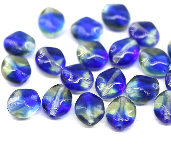 9x8mm Blue grey flat oval wavy czech glass beads, 20Pc