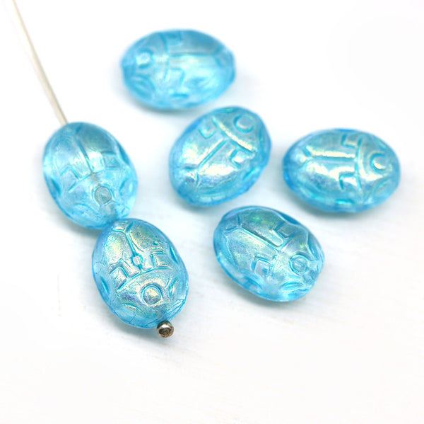 Blue Scarab Czech glass beads 6pc