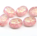 Pink Scarab Czech glass beads 6pc