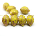 14x10mm Green Lemon Czech Glass Beads, Copper Wash 6pc