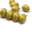 14x10mm Green Lemon Czech Glass Beads, Copper Wash 6pc
