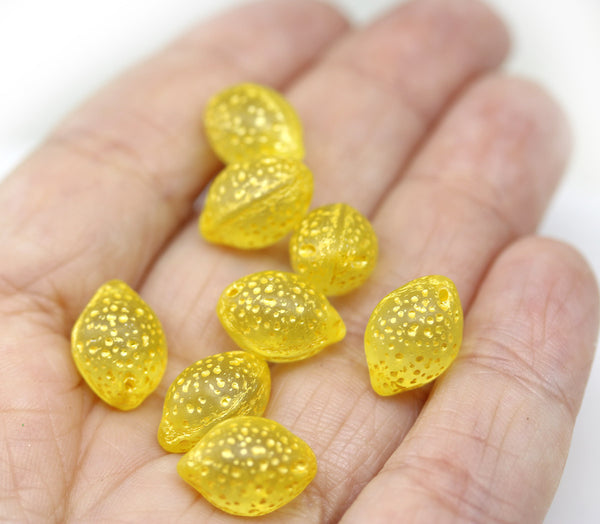 14x10mm Yellow Lemon Czech Glass Beads, Matte finish 