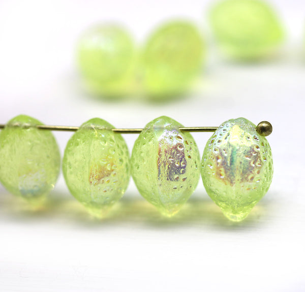 14x10mm Yellow Lemon Czech Glass Beads, AB finish 8pc