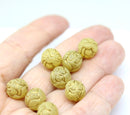 10mm Yellow Rose Bud Czech Glass Beads, Gold Inlays