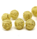10mm Yellow Rose Bud Czech Glass Beads, Gold Inlays