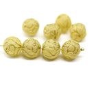 10mm Yellow Rose Bud Czech Glass Beads, Gold Inlays