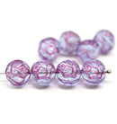 10mm Purple Rose Bud Czech Glass Beads, Pink Inlays