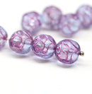 10mm Purple Rose Bud Czech Glass Beads, Pink Inlays