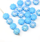 9mm Sky Blue Czech glass daisy flower beads with luster