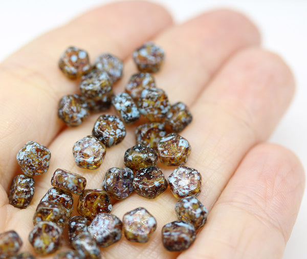 6mm Picasso brown daisy flower czech glass beads 40pc