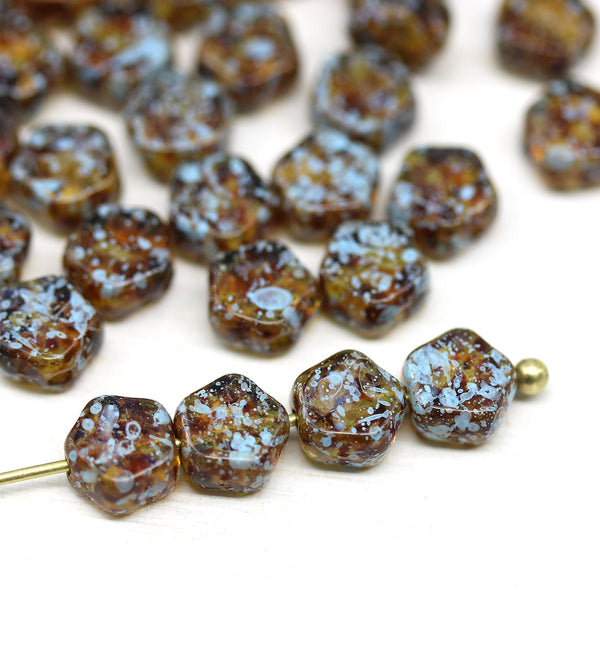 6mm Picasso brown daisy flower czech glass beads 40pc