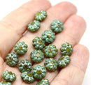 9mm Dark Olive Green Czech glass daisy flower beads 