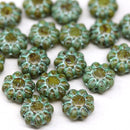 9mm Dark Olive Green Czech glass daisy flower beads 
