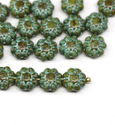 9mm Dark Olive Green Czech glass daisy flower beads 
