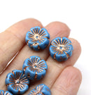 14mm Blue pansy flower, Czech glass flat daisy 