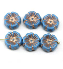 14mm Blue pansy flower, Czech glass flat daisy 